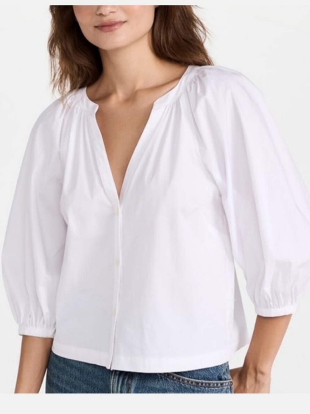 Staud Dill Blouse Stretch Cotton Poplin Button Front White Size XS - Picture 2 of 11
